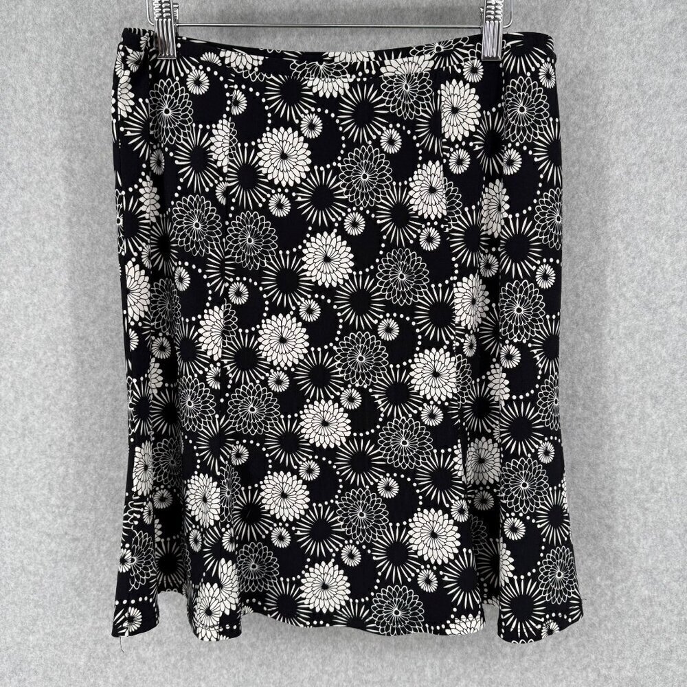 Express VTG Y2K Fit and Flare Skirt Size M Black White Dark Floral Retro Stretch